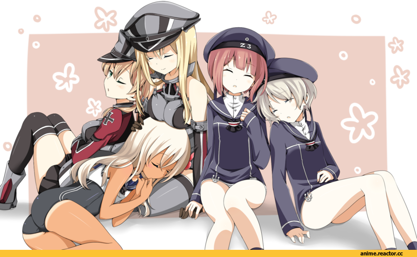 Anime Art, nai-bu, Kantai Collection, Prinz Eugen, Ro-500 (Kantai Collection), Bismarck (Kantai Collection), Z3 Max Schultz (Kantai Collection), Z1 Leberecht Maass (Kantai Collection), Anime