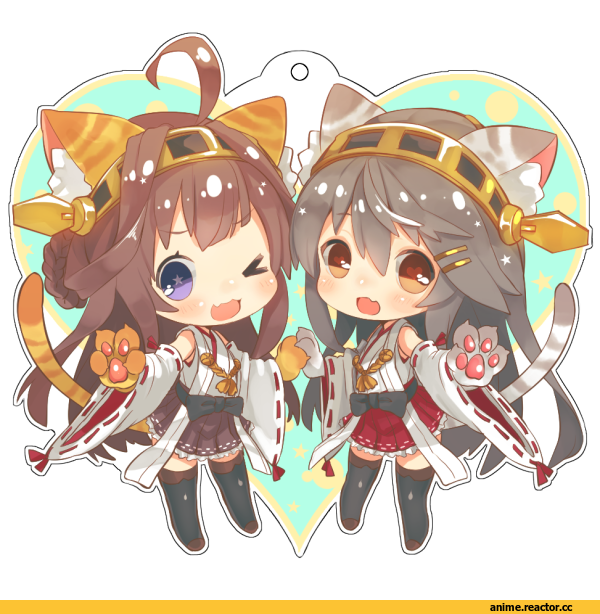 Haruna (Kantai Collection), Kantai Collection, Kongou (Kantai Collection), suzuho hotaru, chibi, nekomimi, Animal Ears, Anime