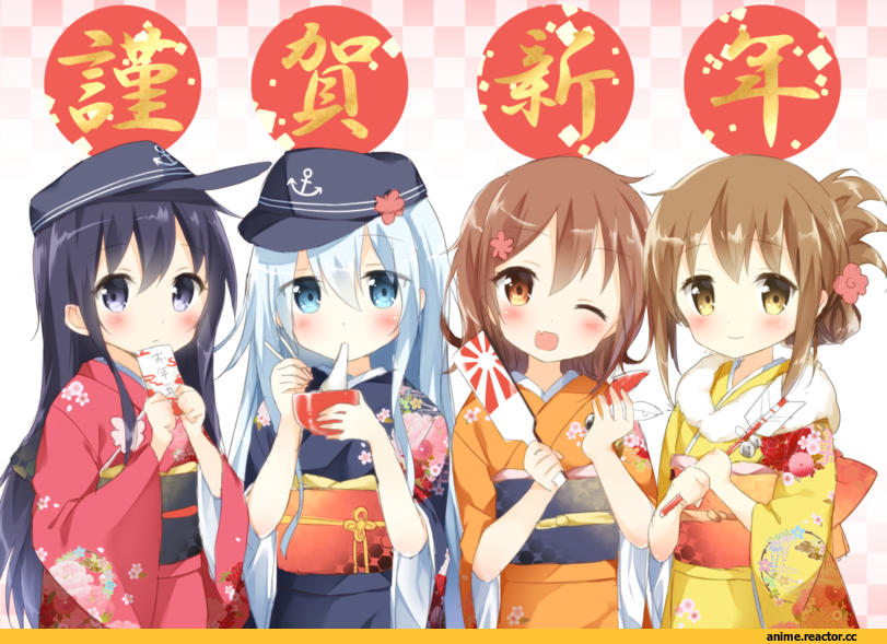 Anime Art, Shima (shima je), Kantai Collection, Akatsuki, Hibiki (Kantai Collection), ikazuchi (kantai collection), Inazuma (Kantai Collection), Yukata, Anime