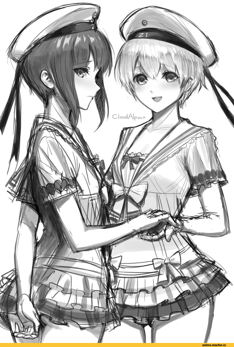 Z1 Leberecht Maass (Kantai Collection), Kantai Collection, Z3 Max Schultz (Kantai Collection), Monochrome (Anime), Anime Art, sigm@, Anime