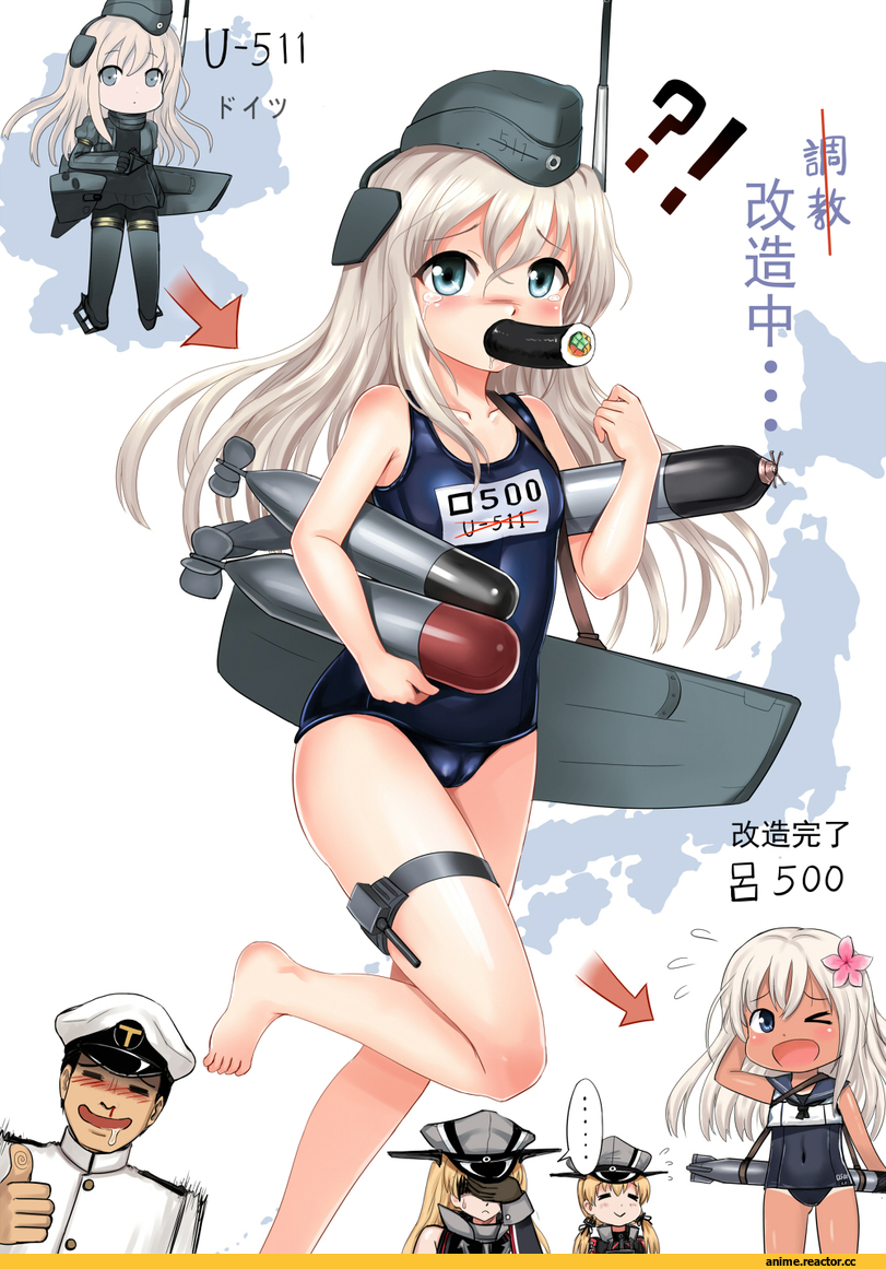 Anime Art, Y.ssanoha, Kantai Collection, U-511 (Kantai Collection), Ro-500 (Kantai Collection), Bismarck (Kantai Collection), Prinz Eugen, Admiral (Kantai Collection), Anime