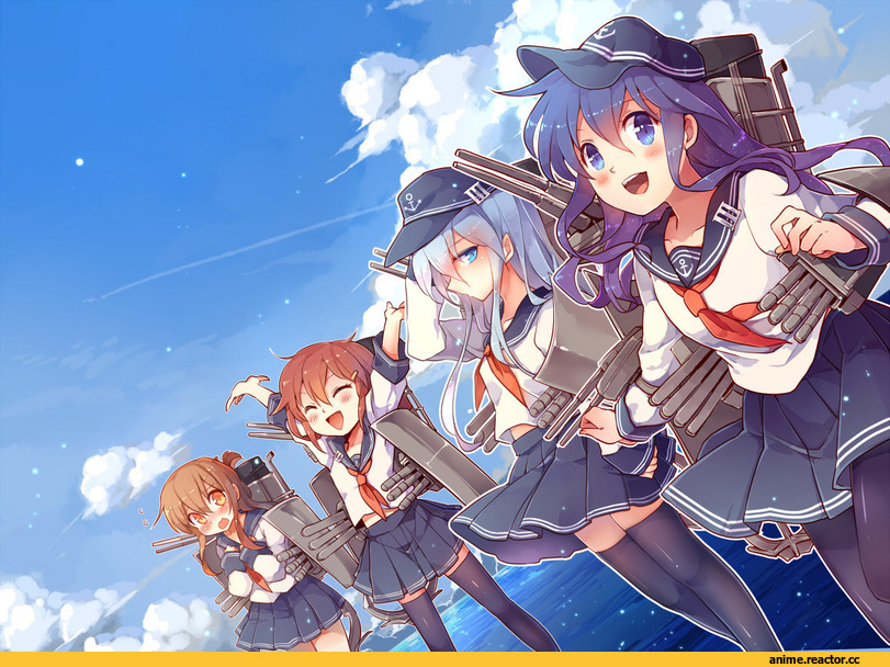 Anime Art, yetworldview kaze, Kantai Collection, ikazuchi (kantai collection), Inazuma (Kantai Collection), Hibiki (Kantai Collection), Akatsuki, Anime