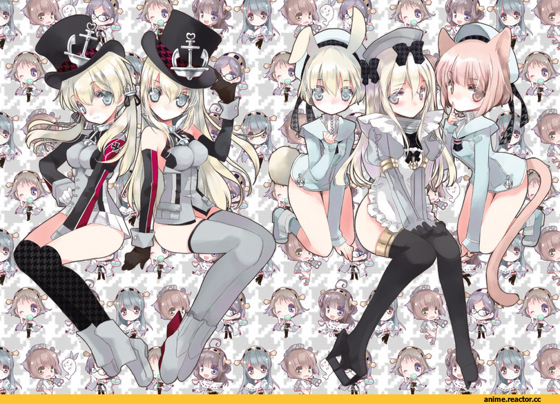 Bismarck (Kantai Collection), Prinz Eugen (Kantai Collection), U-511 (Kantai Collection), Kongou (Kantai Collection), Kirishima (Kantai Collection), Haruna (Kantai Collection), hiei (kantai collection), Yukikaze (Kantai Collection), neko, Usagimimi, Anime, Kantai Collection, Anime Ears, Z1 Leberecht Maass (Kantai Collection), Z3 Max Schultz (Kantai Collection)