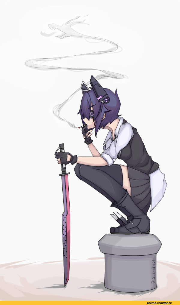 Tenryuu, Kantai Collection, сигарета, дымок, Anime