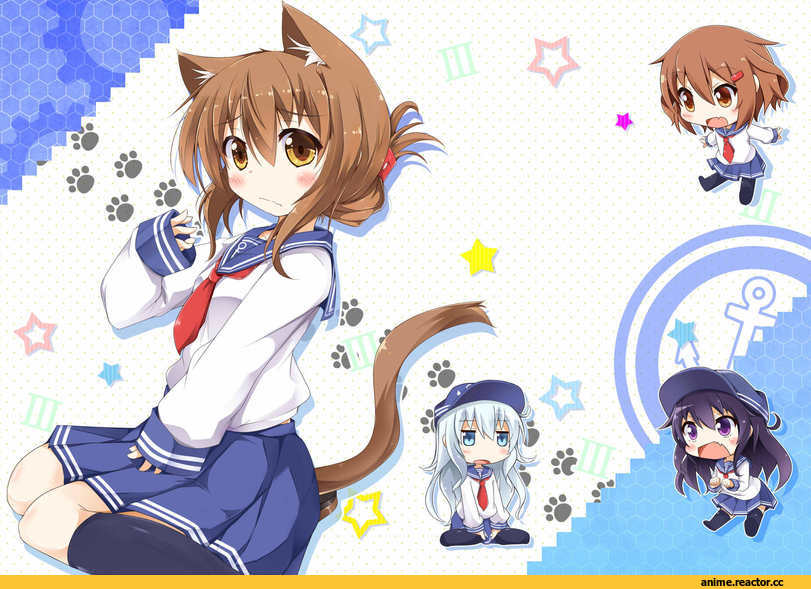 Hibiki (Kantai Collection), Kantai Collection, akatsuki (kantai collection), ikazuchi (kantai collection), Inazuma (Kantai Collection), neko, Animal Ears, kibunya, Anime