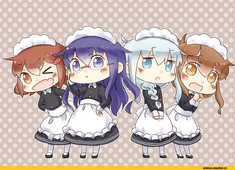 Kantai Collection, Akatsuki, Inazuma (Kantai Collection), Ikazuchi, Hibiki (Kantai Collection), hinata yuu, Maid, Megane, Anime