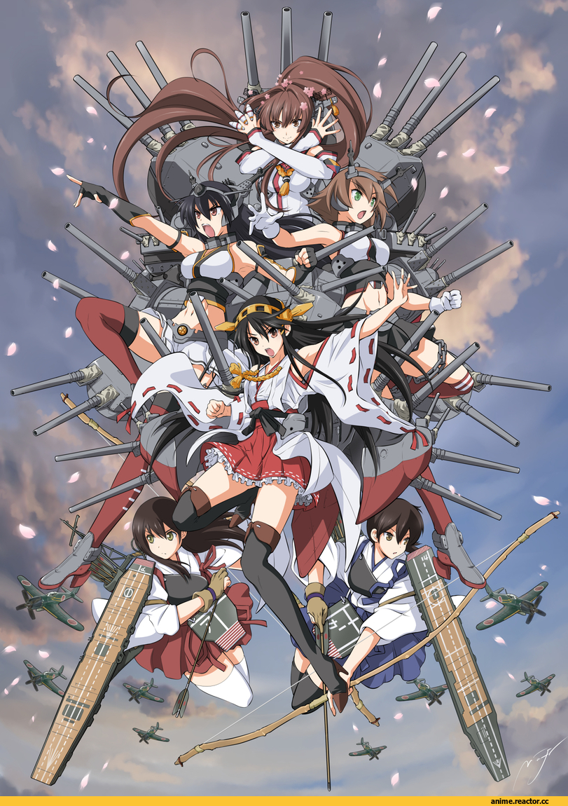 Yamato (Kantai Collection), Kantai Collection, Mutsu, Nagato (Kantai Collection), Haruna (Kantai Collection), Akagi, Kaga (Kantai Collection), Anime Art, onaya masakazu, Anime