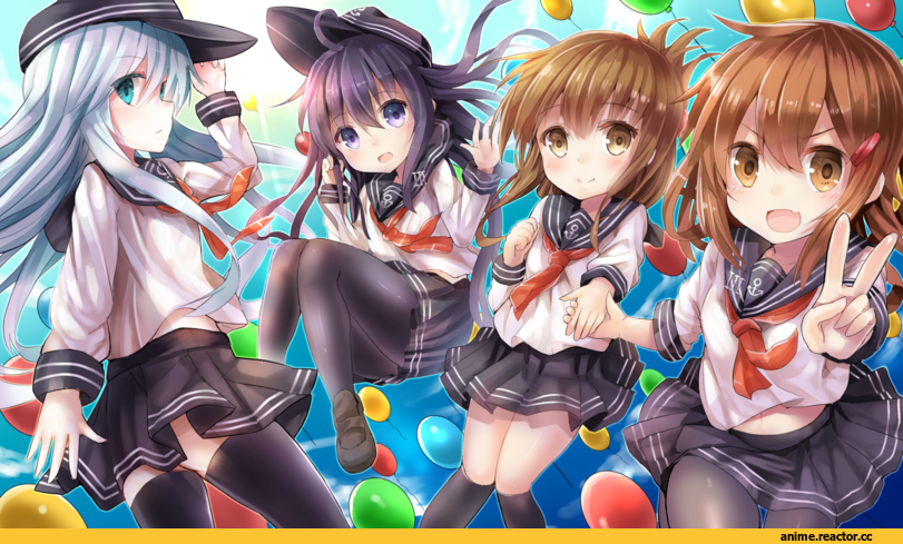 Anime Art, u rin, Kantai Collection, Hibiki (Kantai Collection), Akatsuki, Ikazuchi, Inazuma (Kantai Collection), Anime