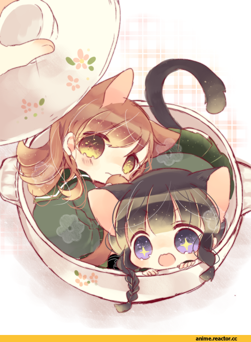 nekomimi, Animal Ears, chibi, Kitakami (Kantai Collection), Kantai Collection, Ooi (Kantai Collection), Anime