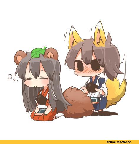 Kaga (Kantai Collection), Kantai Collection, Akagi, Tanuki, Animal Ears, Kitsune, Anime Art, rebecca (keinelove), Anime