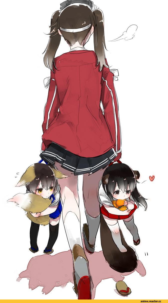 Akagi (Kantai Collection), Kantai Collection, Kaga (Kantai Collection), Ryuujou, shuu-0208, Kitsune, Animal Ears, Tanuki, Anime