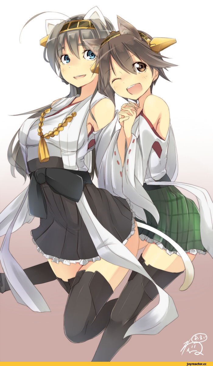Lynette Bishop, Strike Witches, hiei (kantai collection), Kantai Collection, kongou, miyafuji yoshika, crossover, Anime Art, nekomimi, Inumimi, Anime, Animal Ears, Hatsumi Nekuta