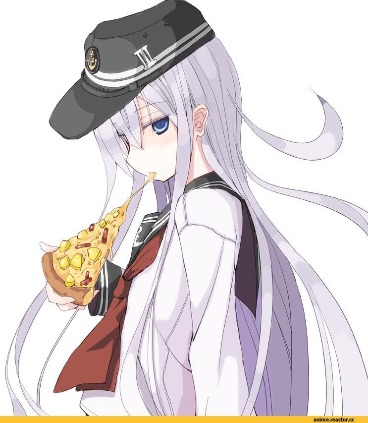 Hibiki (Kantai Collection), Kantai Collection, mochiki, Anime Art, пицца, еда, Anime