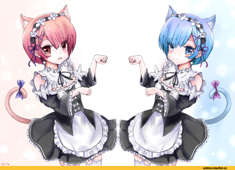Re Zero Kara Hajimeru Isekai Seikatsu, Rem (re zero), Ram (Re Zero), keichi163, Animal Ears, nekomimi, Anime