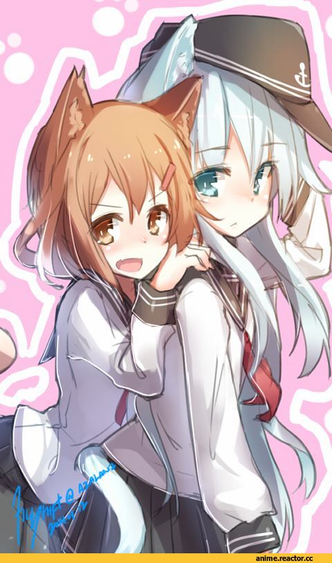 ikazuchi (kantai collection), Kantai Collection, Hibiki (Kantai Collection), nekomimi, Animal Ears, Anime