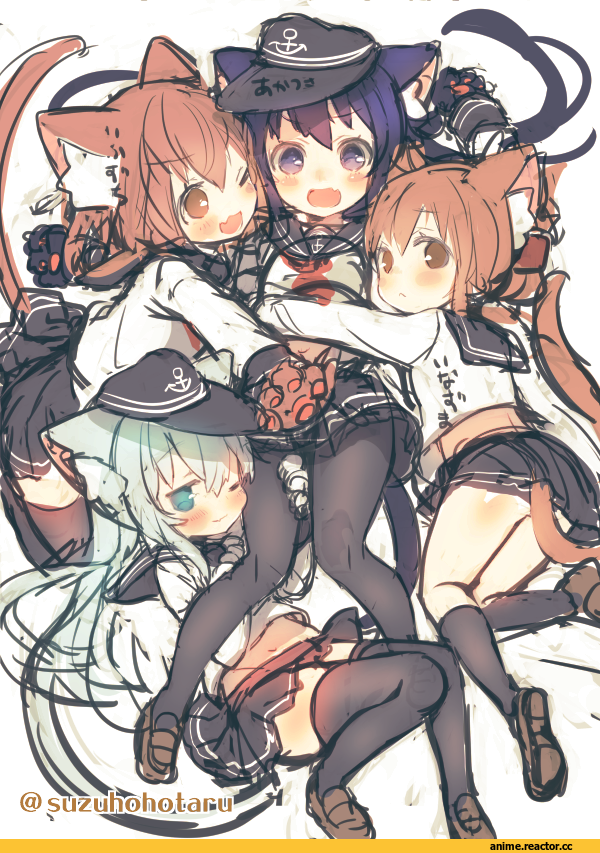 akatsuki (kantai collection), Kantai Collection, Hibiki (Kantai Collection), Inazuma (Kantai Collection), ikazuchi (kantai collection), nekomimi, Animal Ears, Anime