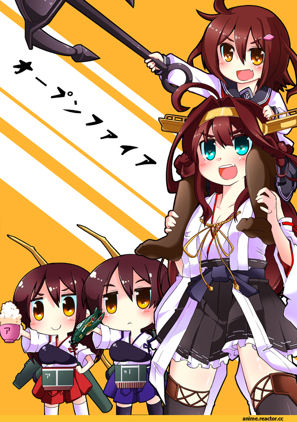 ikazuchi (kantai collection), Kantai Collection, Kongou (Kantai Collection), Kaga (Kantai Collection), Akagi (Kantai Collection), chibi, Anime