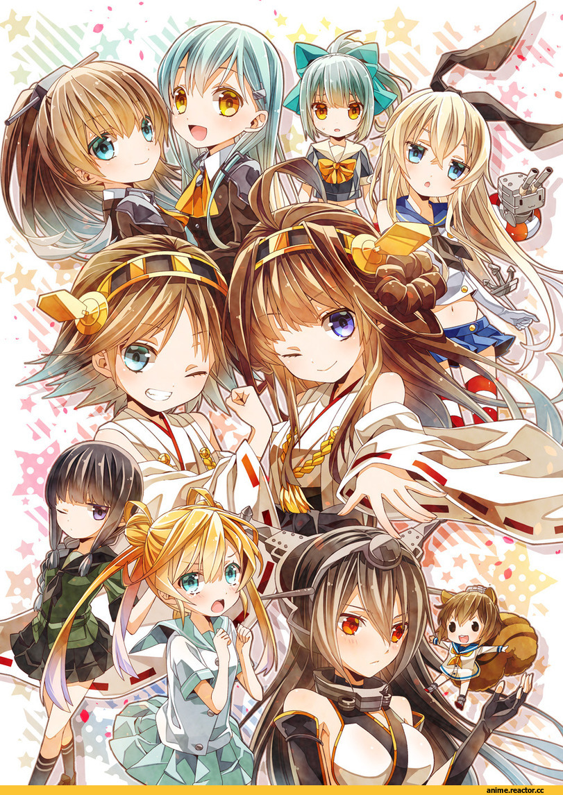 Nagato (Kantai Collection), Yukikaze (Kantai Collection), chibi, Kongou (Kantai Collection), hiei (kantai collection), kitakami, yuubari (kantai collection), Suzuya (Kantai Collection), shimakaze (kantai collection), Kumano (Kantai Collection), Anime, Kantai Collection, Animal Ears, Abukuma, Tanuki