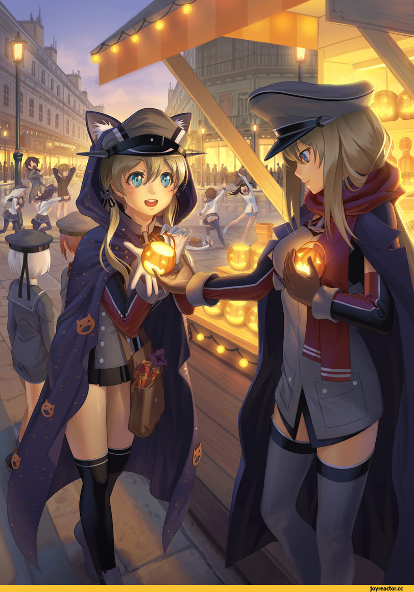 Prinz Eugen, Bismarck (Kantai Collection), nekomimi, Animal Ears, akatsuki (kantai collection), Strike Witches, Hibiki (Kantai Collection), Ikazuchi, Inazuma (Kantai Collection), crossover, Anime, Kantai Collection, Pinakes, Strike Witches (Anime), Z1 Leberecht Maass (Kantai Collection), Z3 Max Schultz (Kantai Collection), Francesca Lucchini, Gertrud Barkhorn, Anime Halloween, Erica Hartmann