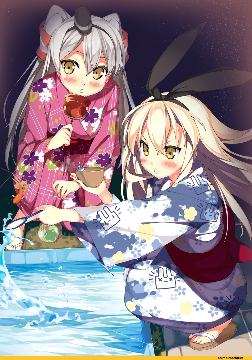 Anime Art, Kawai (Purplrpouni), Kantai Collection, Amatsukaze (Kantai Collection), Shimakaze, Yukata, Anime