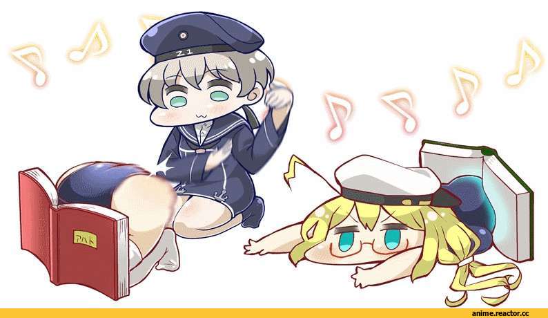 Kantai Collection, Z1 Leberecht Maass (Kantai Collection), I-8, tanaka kusao, Anime Гифки, Anime
