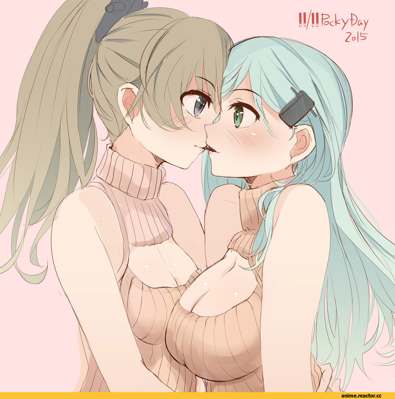 TBD11, Anime Art, Kumano (Kantai Collection), Suzuya (Kantai Collection), Kantai Collection, Pocky, Shoujo Ai, Open-Chest Sweater, Anime
