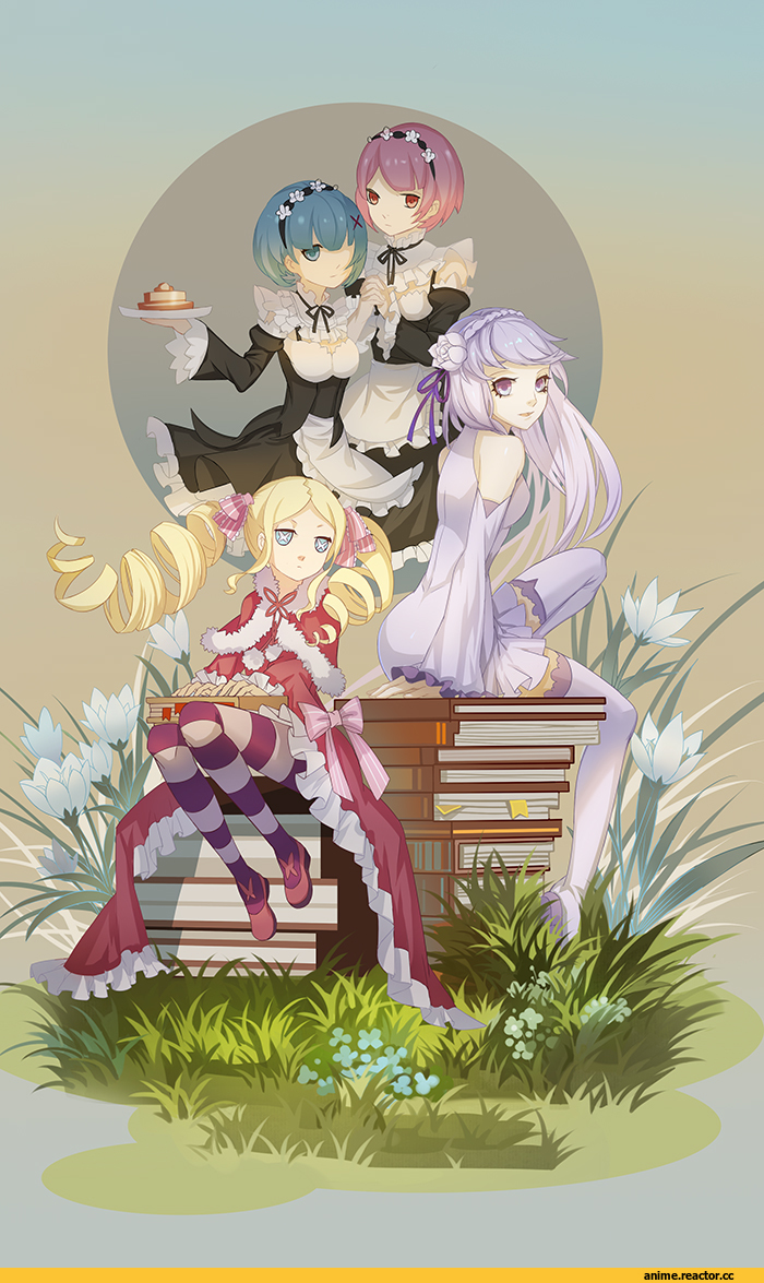 Re Zero Kara Hajimeru Isekai Seikatsu, Rem (re zero), Ram (Re Zero), Beatrice (Re Zero), kafesuro, Emilia (re zero), Anime