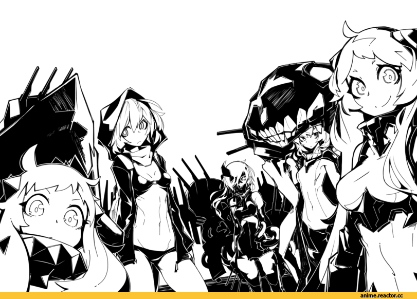 deel (rkeg), Airfield Hime, Kantai Collection, Ne-Class Heavy Cruiser, Northern Ocean Hime, Re-class Battleship, Wo-Class Aircraft Carrier , Monochrome (Anime), Anime Art, Anime