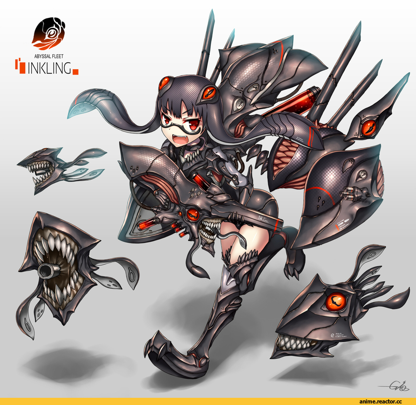 Kantai Collection, Gia, Anime Original, Anime Art, crossover, Splatoon, Игры, inkling, Anime