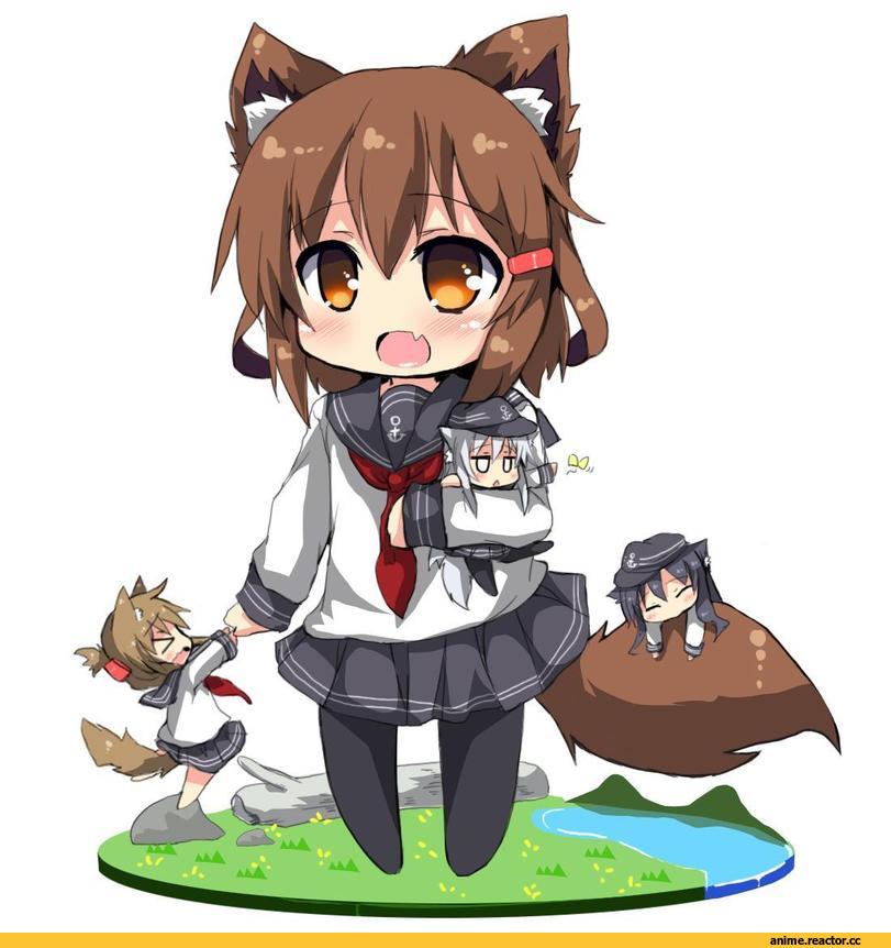 Anime Art, Kantai Collection, Ikazuchi, Inazuma (Kantai Collection), Hibiki (Kantai Collection), Akatsuki, Animal Ears, Inumimi, Anime
