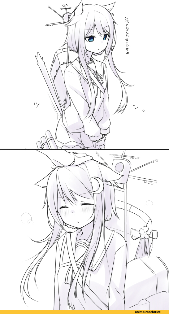 nekoume, Anime Art, Yayoi (Kantai Collection), Kantai Collection, nekomimi, Animal Ears, Monochrome (Anime), Anime
