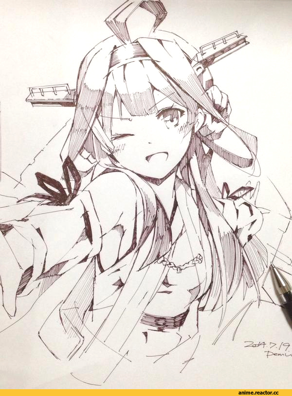 Kongou (Kantai Collection), Kantai Collection, pomon illust, Monochrome (Anime), Anime Art, Anime