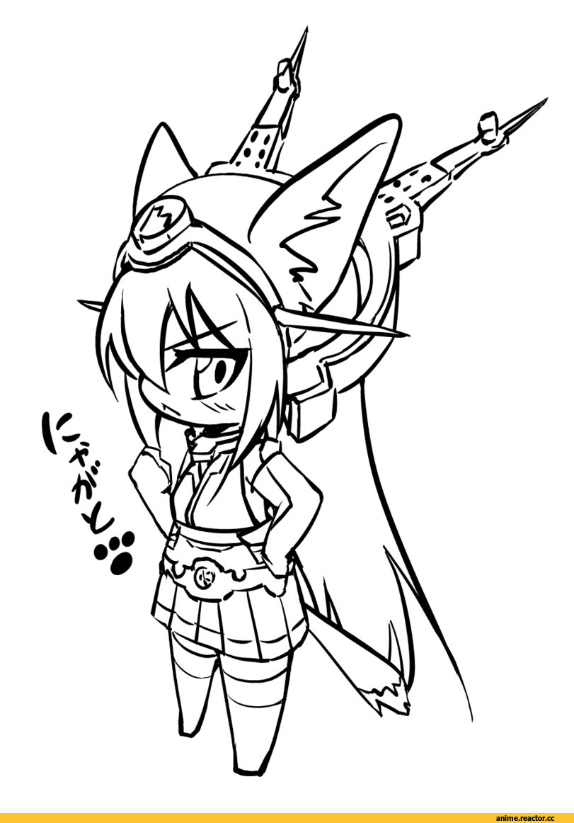 yamato nadeshiko, Anime Art, Nagato (Kantai Collection), Kantai Collection, Monochrome (Anime), nekomimi, Animal Ears, chibi, Anime