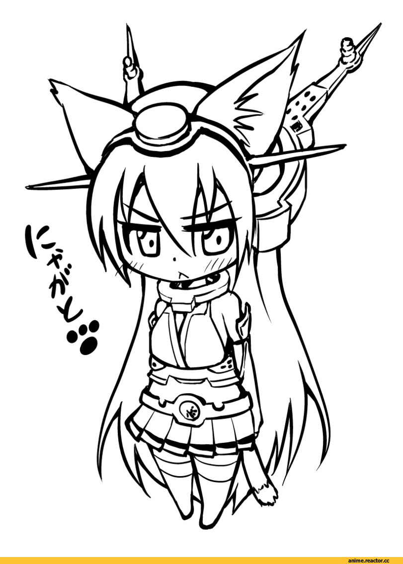 yamato nadeshiko, Anime Art, Nagato (Kantai Collection), Kantai Collection, Monochrome (Anime), nekomimi, Animal Ears, chibi, Anime
