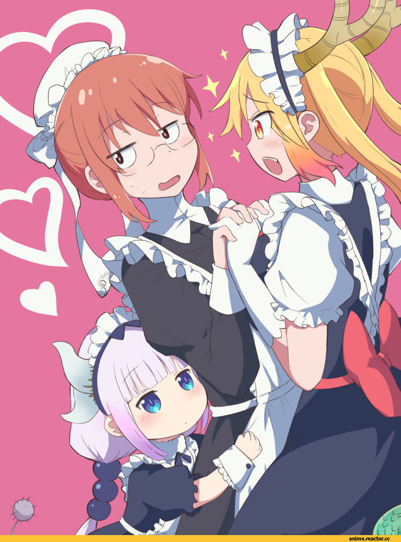Kobayashi-san Chi no Maid Dragon, Kobayashi (MaiDragon), Tooru (MaiDragon), Kanna Kamui, tentou mushi, Maid, Megane, Anime