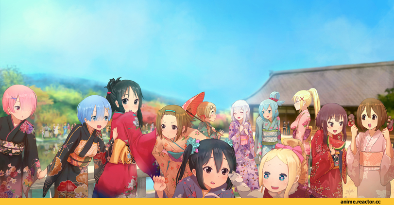 Akiyama Mio, Aqua (KonoSuba), Darkness (KonoSuba), Emilia (re zero), Hirasawa Yui, Megumin, Nakano Azusa, Ram (Re Zero), Rem (re zero), Anime Art, Anime, K-ON!, KonoSuba, Re Zero Kara Hajimeru Isekai Seikatsu, steamy tomato, Beatrice (Re Zero), Tainaka Ritsu, Kotobuki Tsumugi