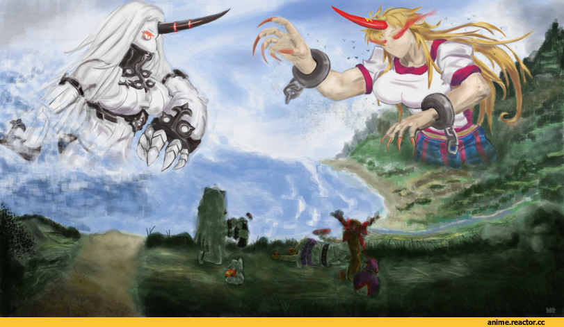 Hoshiguma Yuugi, Touhou Project, Seaport Hime, Kantai Collection, Northern Ocean Hime, Ibuki Suika, crossover, Anime Art, seta xu hong, Anime