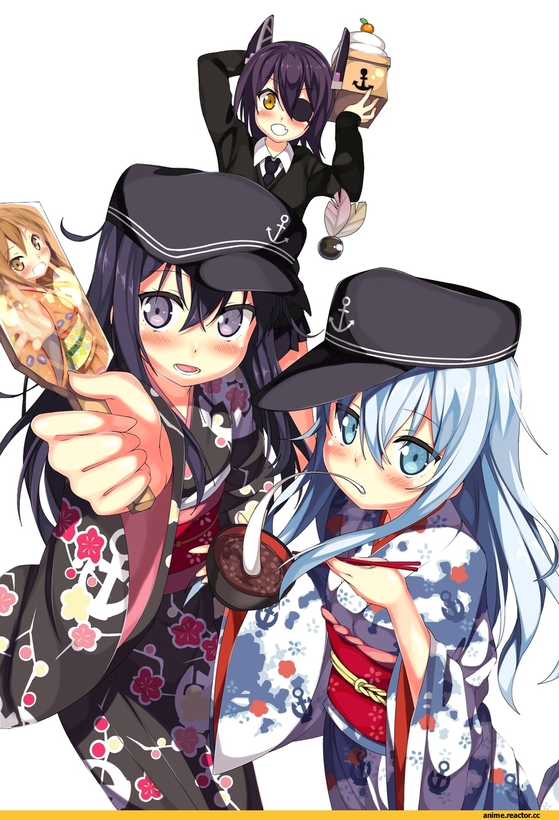 Kawai (Purplrpouni), Anime Art, Akatsuki, Kantai Collection, Hibiki (Kantai Collection), Ikazuchi, Tenryuu, Yukata, Anime