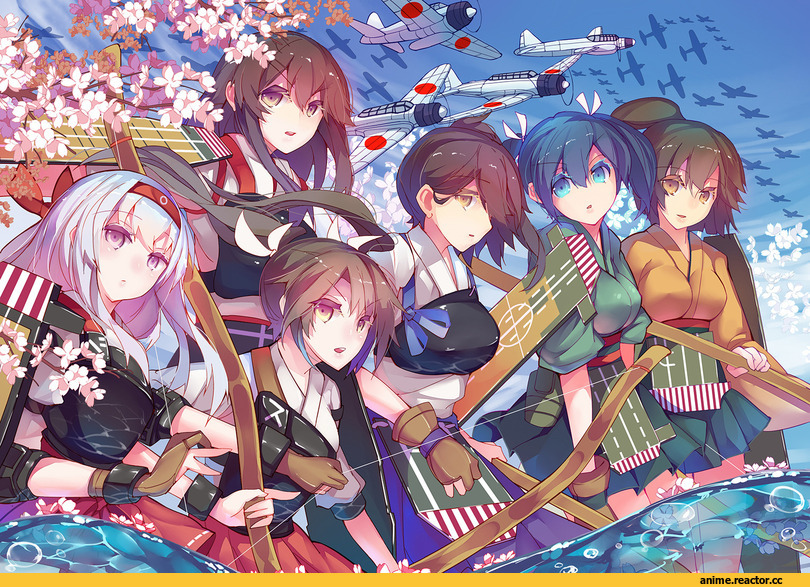 Akagi, Kantai Collection, Hiryuu, Kaga (Kantai Collection), Shoukaku, Souryuu (Kantai Collection), Zuikaku, rain lan, Anime