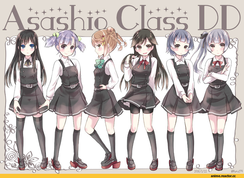 Kantai Collection, Arare (Kantai Collection), Arashio (Kantai Collection), Asashio, Kasumi (Kantai Collection), Michishio (Kantai Collection), Ooshio (Kantai Collection), aikawa ruru, Anime
