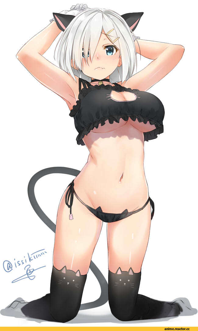 Hamakaze (Kantai Collection), Kantai Collection, Isshiki (Ffmania7), Anime Art, Cat Keyhole Bra, Adult pantsu, Anime Ero, neko, Animal Ears, Anime