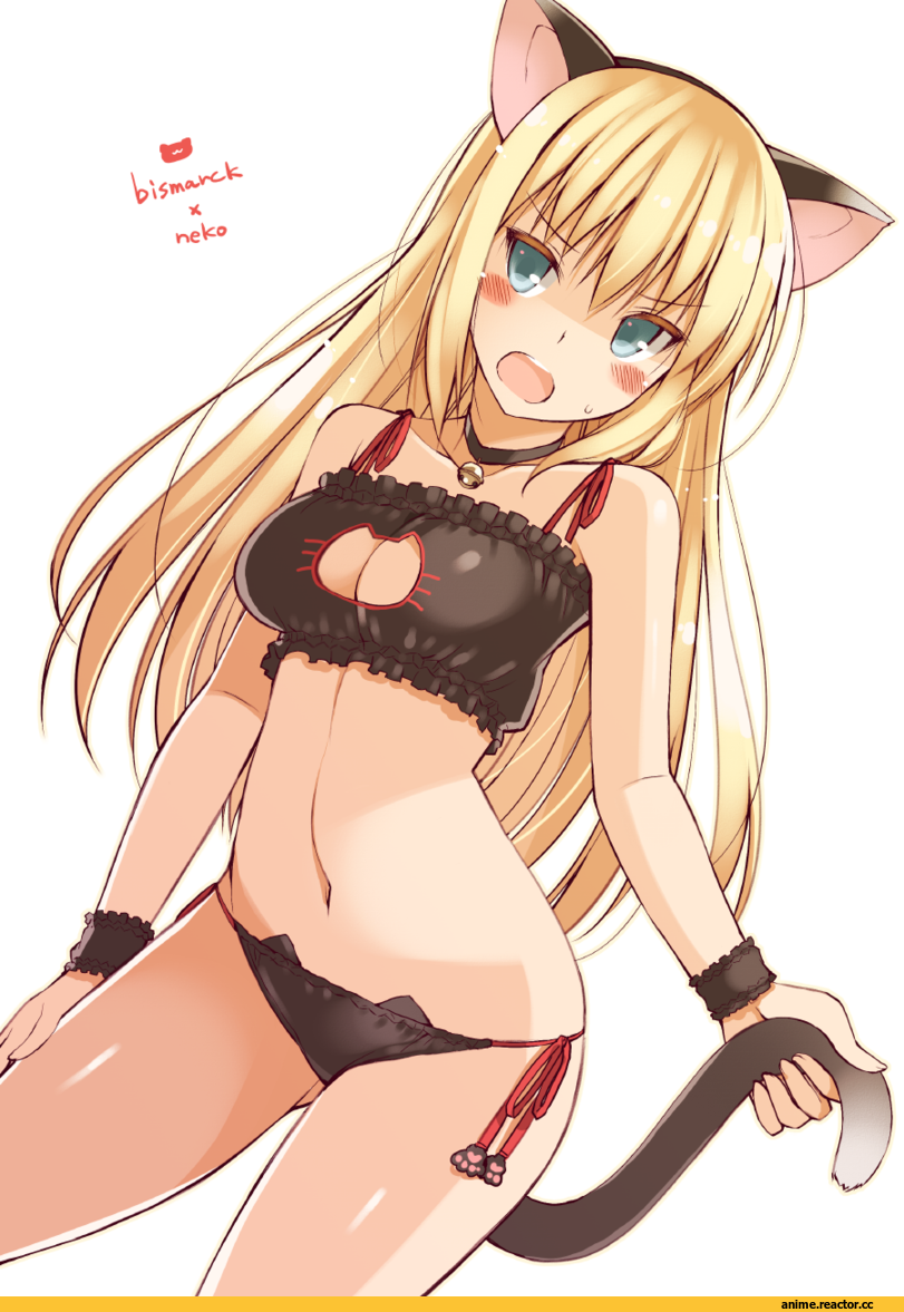 Oota Yuuichi, Anime Art, Bismarck (Kantai Collection), Kantai Collection, Cat Keyhole Bra, neko, Animal Ears, Anime Ero, Anime