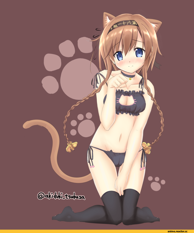 Teruzuki (Kantai Collection), Kantai Collection, akitsuki tsukasa, Cat Keyhole Bra, Animal Ears, Anime Ero, под катом еще одна, Anime