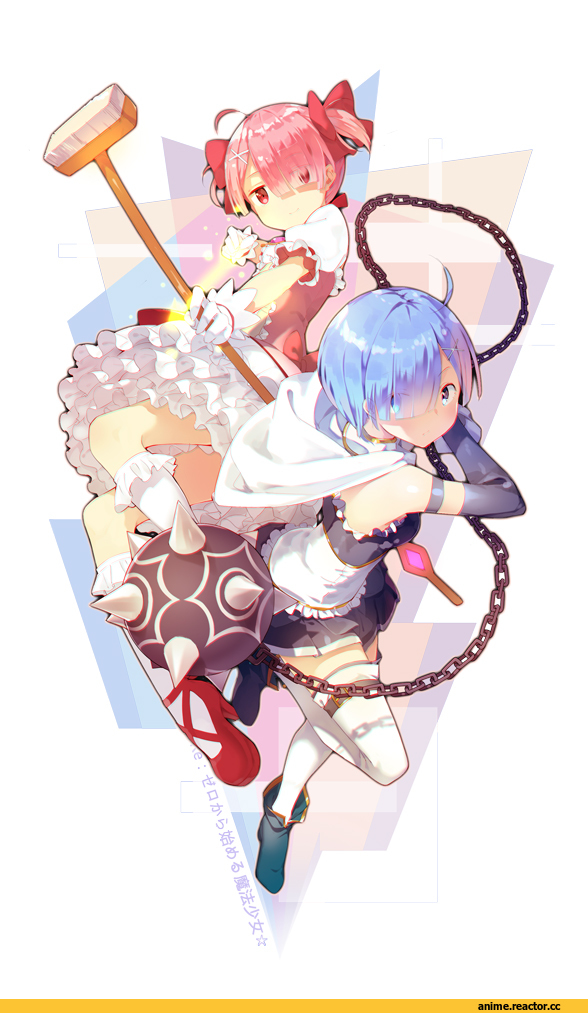 Kaname Madoka, Mahou Shoujo Madoka Magica, Miki Sayaka, Ram (Re Zero), Re Zero Kara Hajimeru Isekai Seikatsu, Rem (re zero), crossover, lf, Anime