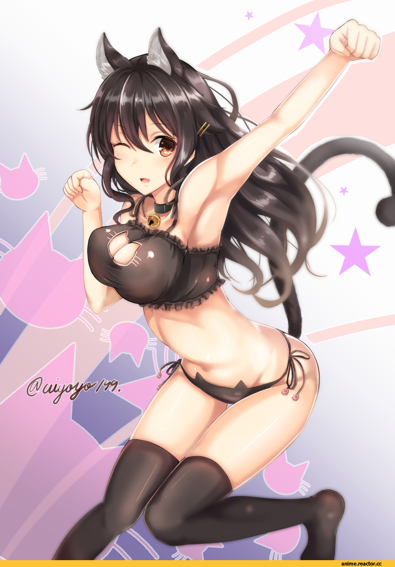 kono (uiyoyo199), Cat Keyhole Bra, Anime Ero, Haruna (Kantai Collection), Kantai Collection, neko, Animal Ears, Anime