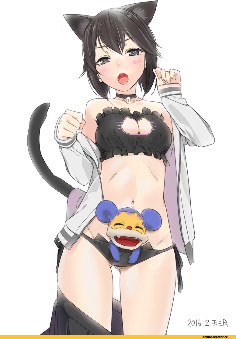 Kantai Collection, Hayasui (Kantai Collection), Ama Mitsuki, Anime Art, Cat Keyhole Bra, neko, Animal Ears, Anime Ero, Anime