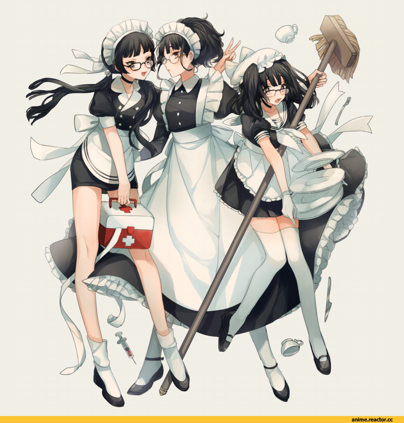 asuda, AO, Anime Art, Maid, Megane, Anime