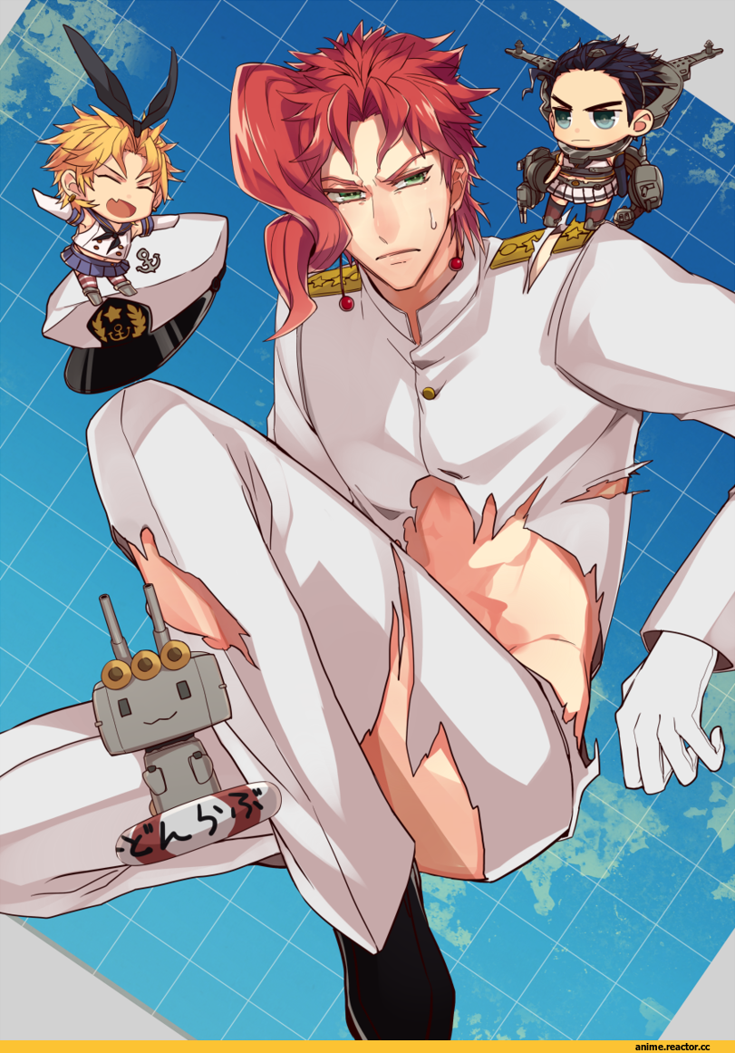Kantai Collection, jojo, Dio Brando, kakyouin noriaki, kuujou joutarou, Admiral (Kantai Collection), Shimakaze, Nagato (Kantai Collection), crossover, Anime