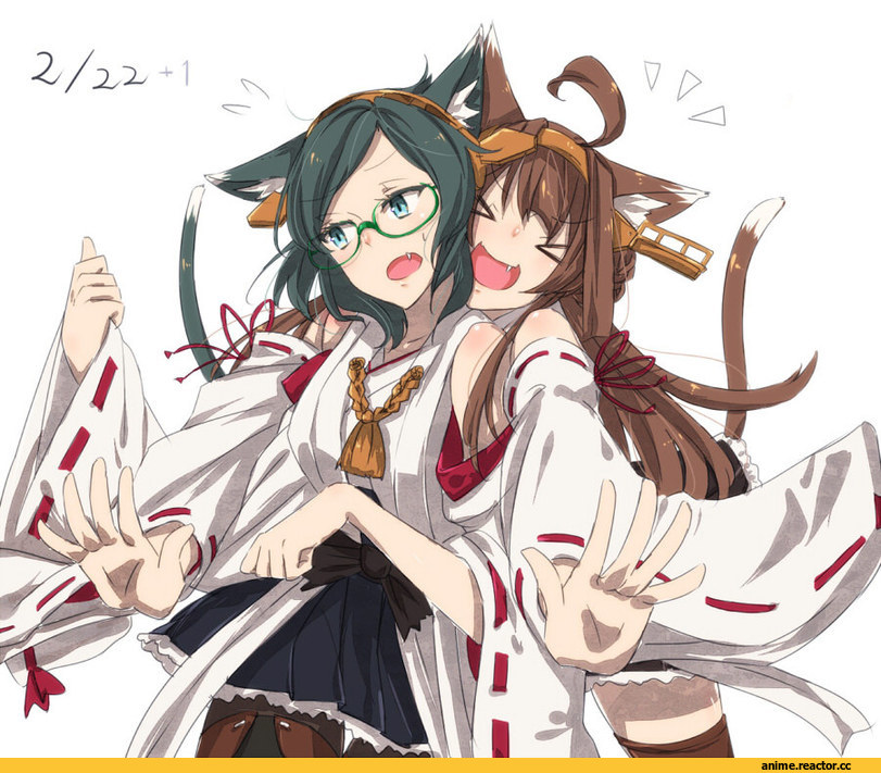 hollomaru, Kirishima (Kantai Collection), Kantai Collection, Kongou (Kantai Collection), neko, Animal Ears, Anime