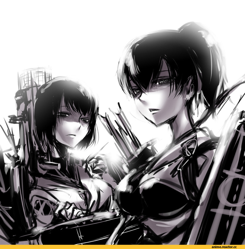 ichi (ichikai), Hyuuga (Kantai Collection), Kantai Collection, Kaga (Kantai Collection), Monochrome (Anime), Anime Art, Anime